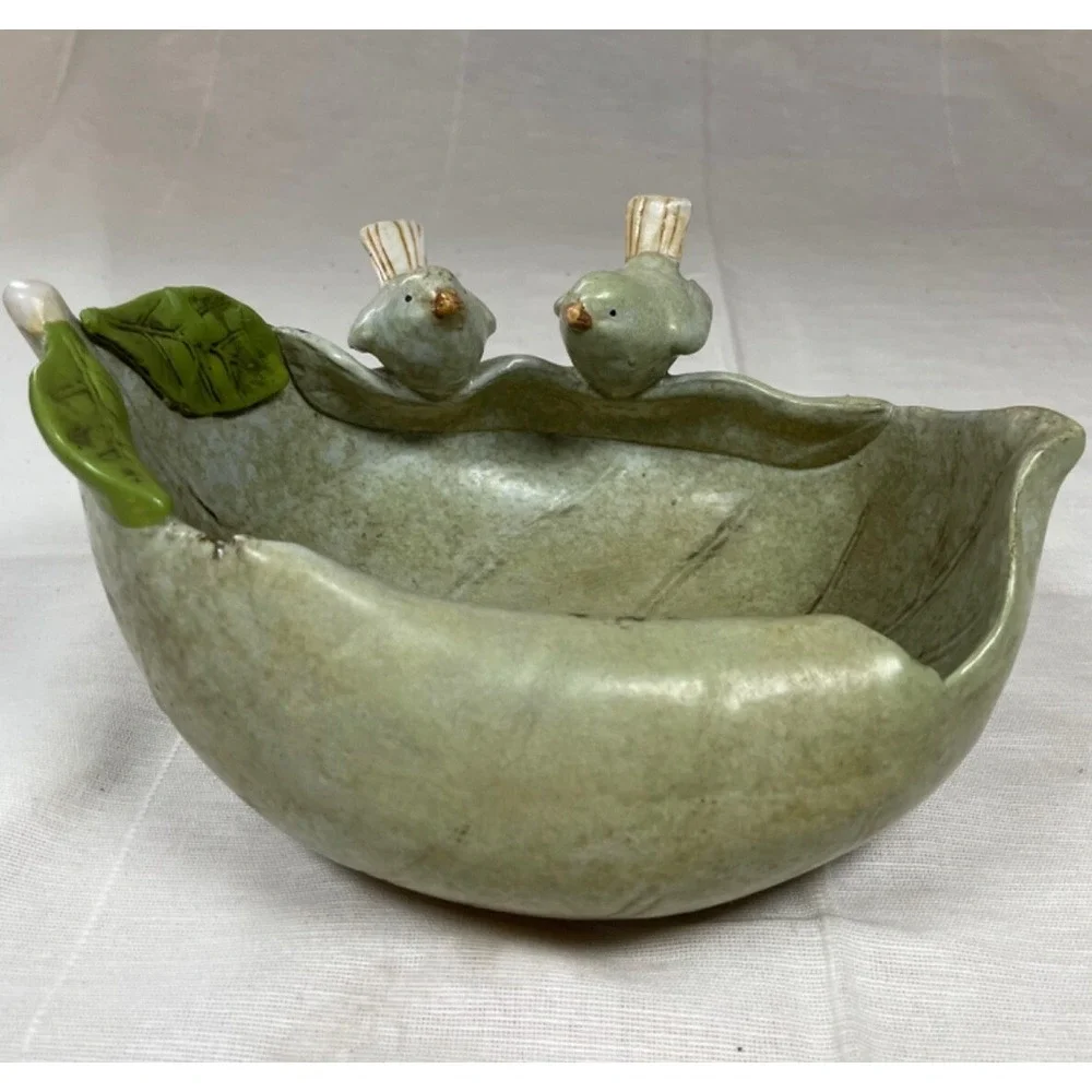 Retro Pier 1 Flower Pot with Birds Succulent Planter Garden Bird Bath